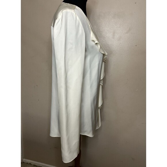Theory "Jastrid" 100% silk Ivory ruffle front V neck pullover blouse Top Small - Picture 2 of 7